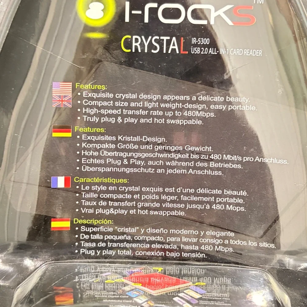 i-Rocks Crystal IR-5300 USB 2.0 All-In-1 Card Reader Blue New Y2K Retro Tech